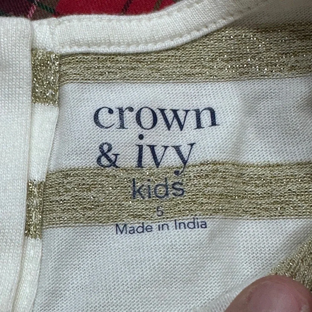 Crown‎ & Ivy Girl's Christmas Dress Toddler Size 5 Red Green Plaid Gold Metallic